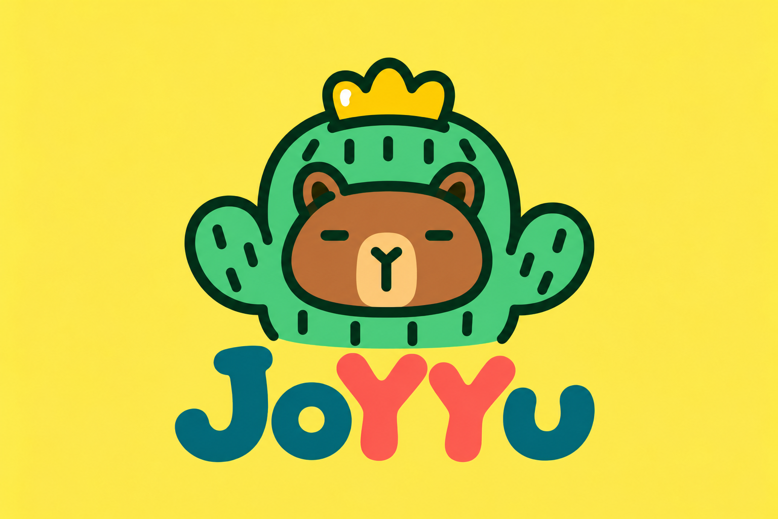 JoYYu's bear mascot wearing a green cactus costume and a little crown.